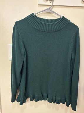 Women’s Forest Green Ruffled Hem Sweater